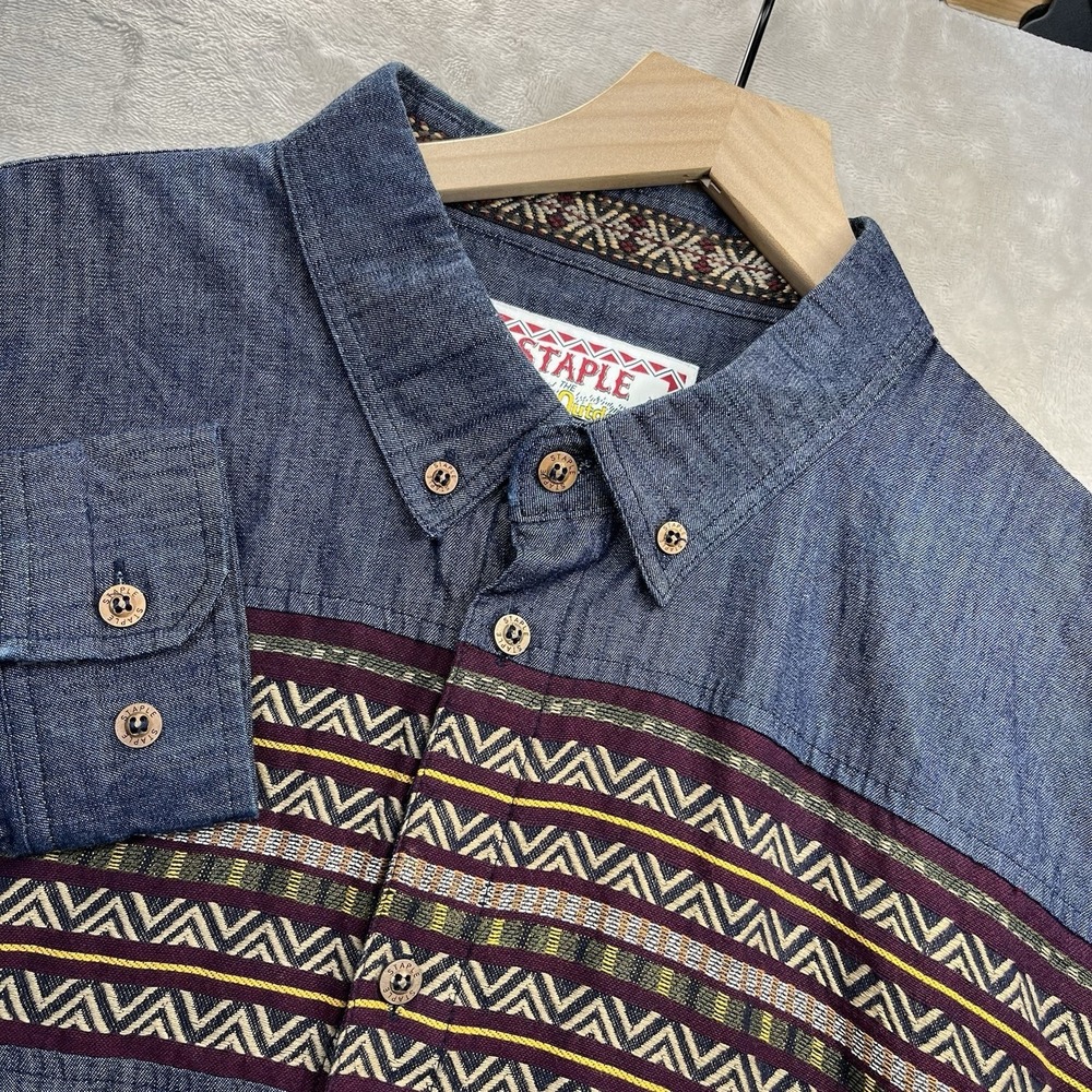 Staple The Rugged Outdoors Pigeon Shirt Mens 2XL Denim Aztec Western